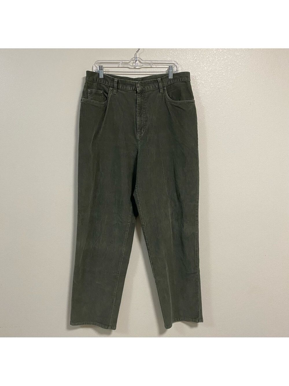 L.L. Bean Corduroy High Rise Straight leg Pants Moss Green Size 18 M/Tall